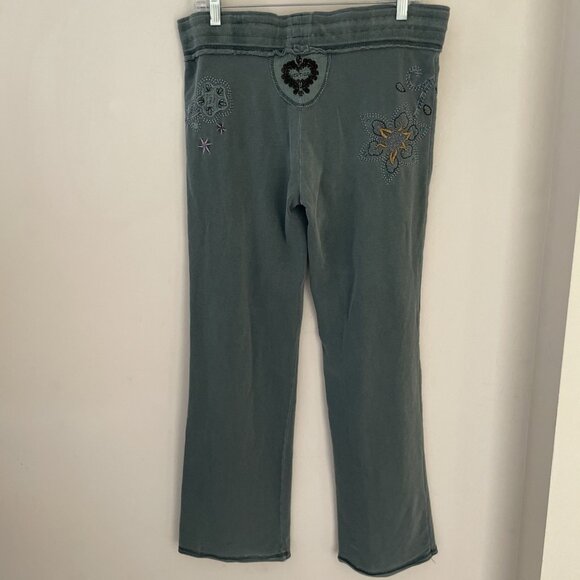 VTG Y2K Vertigo Paris Embroidered Track Pants Women's L Olive Double Sided Bling - Picture 7 of 12